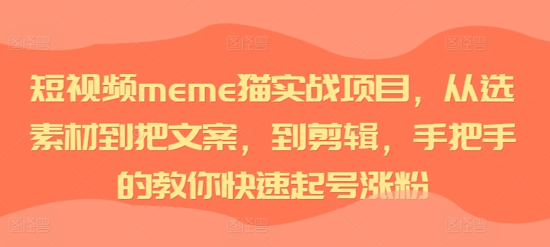 短视频meme猫实战项目，从选素材到把文案，到剪辑，手把手的教你快速起号涨粉-成可创学网