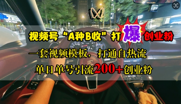 视频号“A种B收”打爆创业粉，一套视频模板打通自热流，单日单号引流200+创业粉-成可创学网