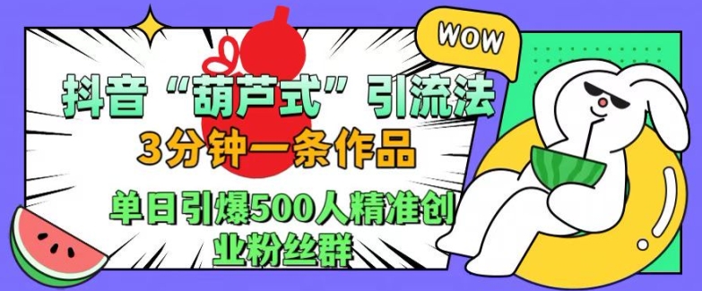 抖音葫芦式引流法，三分钟一条作品，单日引爆抖音500人精准创业粉丝群【揭秘】-成可创学网