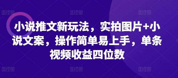 小说推文新玩法，实拍图片+小说文案，操作简单易上手，单条视频收益四位数-成可创学网