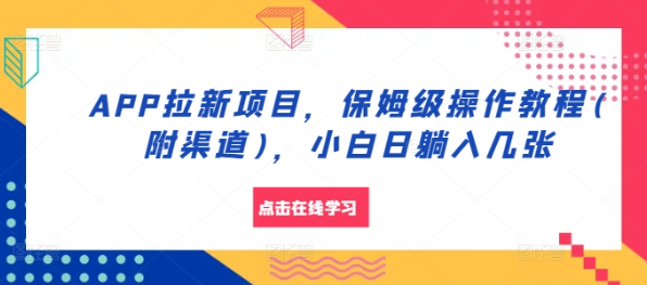 APP拉新项目，保姆级操作教程(附渠道)，小白日躺入几张【揭秘】-成可创学网