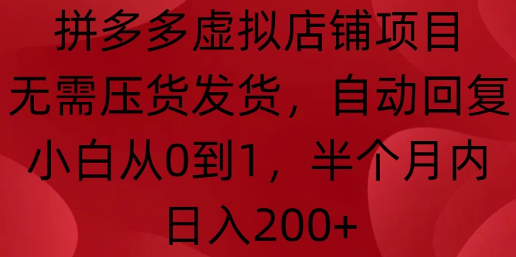 拼多多虚拟店铺项目，无需压货发货，自动回复，小白从0到1，半个月内日入200+【揭秘】-成可创学网