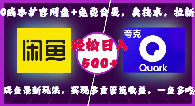 0成本扩容网盘+免费会员，卖技术，拉新，咸鱼最新玩法，实现多重管道收益，一鱼多吃，轻松日入500+-成可创学网