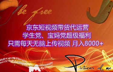 京东短视频带货代运营，学生党、宝妈党超级福利，只需每天无脑上传视频，月入8000+【仅揭秘】-成可创学网