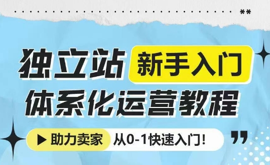 独立站新手入门体系化运营教程，助力独立站卖家从0-1快速入门!-成可创学网