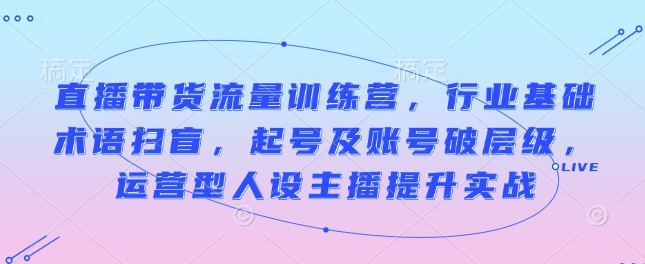 直播带货流量训练营，行业基础术语扫盲，起号及账号破层级，运营型人设主播提升实战-成可创学网