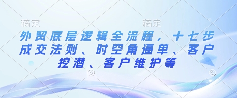 外贸底层逻辑全流程，十七步成交法则、时空角逼单、客户挖潜、客户维护等-成可创学网