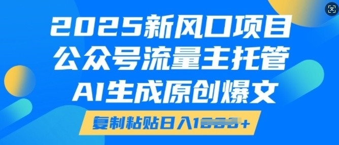 2025新风口项目，公众号流量主托管，AI生成原创爆文，复制粘贴日入多张-成可创学网