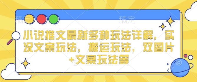 小说推文最新多种玩法详解，实况文案玩法，搬运玩法，双图片+文案玩法等-成可创学网