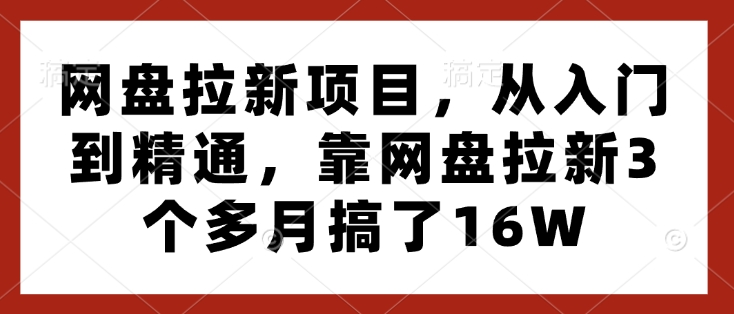 网盘拉新项目，从入门到精通，靠网盘拉新3个多月搞了16W-成可创学网