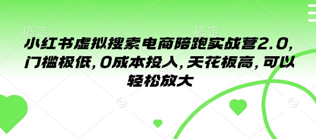 小红书虚拟搜索电商陪跑实战营2.0，门槛极低，0成本投入，天花板高，可以轻松放大-成可创学网