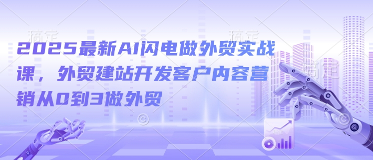 2025最新AI闪电做外贸实战课，外贸建站开发客户内容营销从0到3做外贸-成可创学网