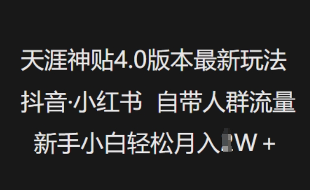 天涯神贴4.0版本最新玩法，抖音·小红书自带人群流量，新手小白轻松月入过W-成可创学网