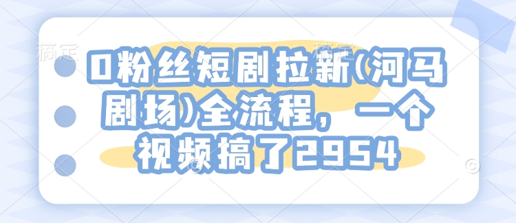 0粉丝短剧拉新(河马剧场)全流程，一个视频搞了2954-成可创学网