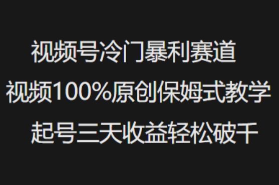 视频号冷门暴利赛道视频100%原创保姆式教学起号三天收益轻松破千-成可创学网