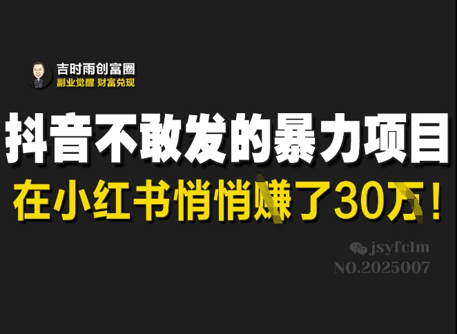 抖音不敢发的暴利项目，在小红书悄悄挣了30W-成可创学网