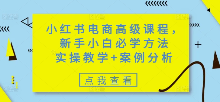 小红书电商高级课程，新手小白必学方法，实操教学+案例分析-成可创学网