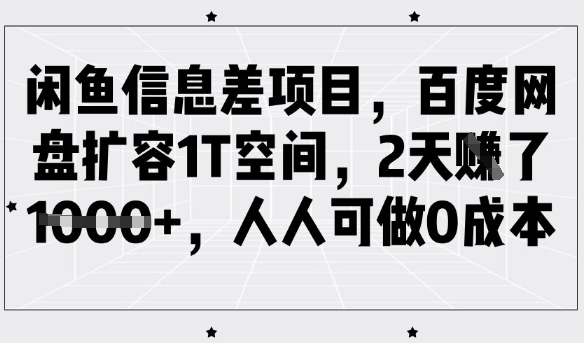 闲鱼信息差项目，百度网盘扩容1T空间，2天收益1k+，人人可做0成本-成可创学网